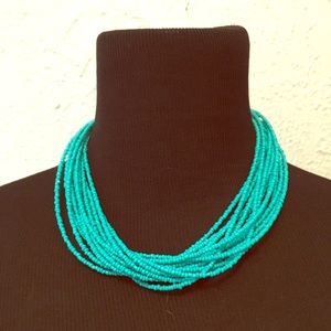 Multi layer, turquoise, beaded necklace w/earrings